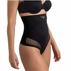 NWT TC Black High Waist Shaping Thong Bodysuit L Slim Firm Control